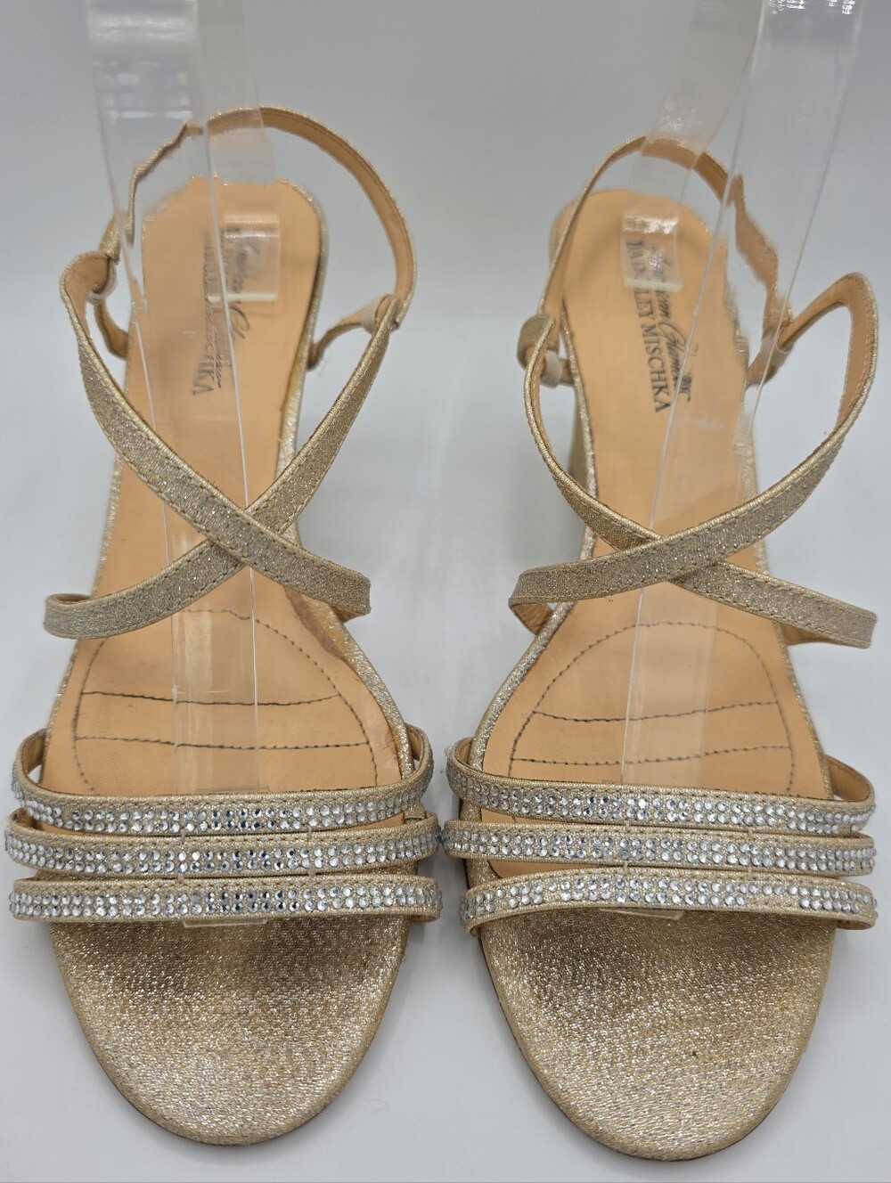 Badgley Mischka Gold Rhinestone Wedge Sandals Size‎ 10